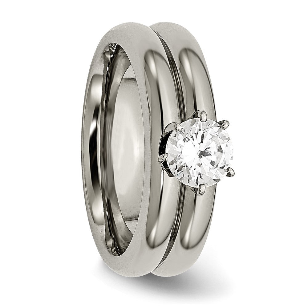 Titanium Polished with CZ Ring Size - 6