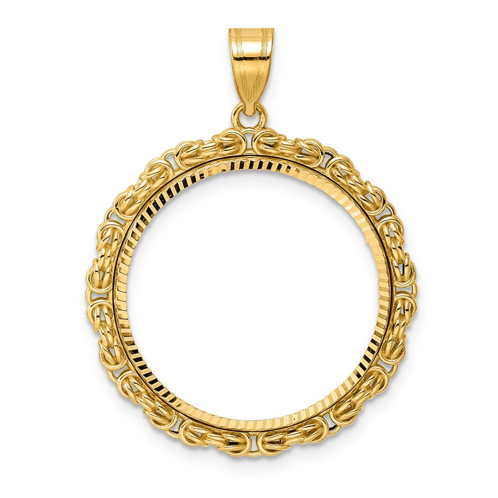 14k Diamond Cut Byzantine Link with 22.0mm Prong Coin Bezel Pendant