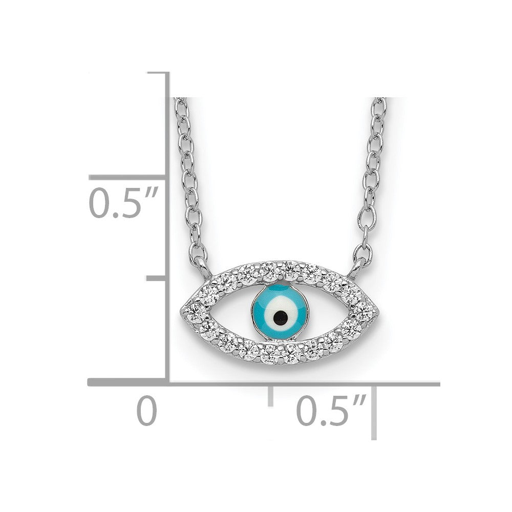Sterling Silver Rhodium-plated Enamel Eye w/CZ Necklace 18 Inches