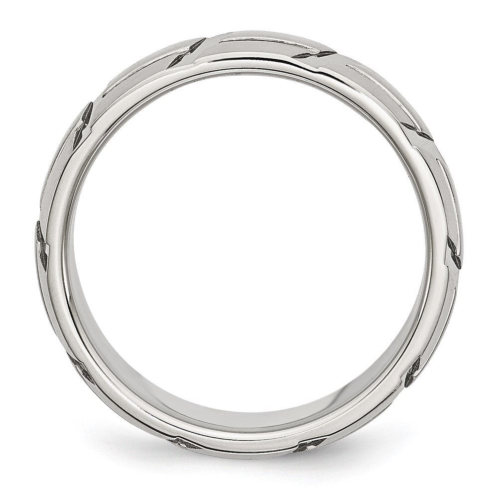 Stainless Steel Brushed and Polished 8mm Grooved Band Size - 12