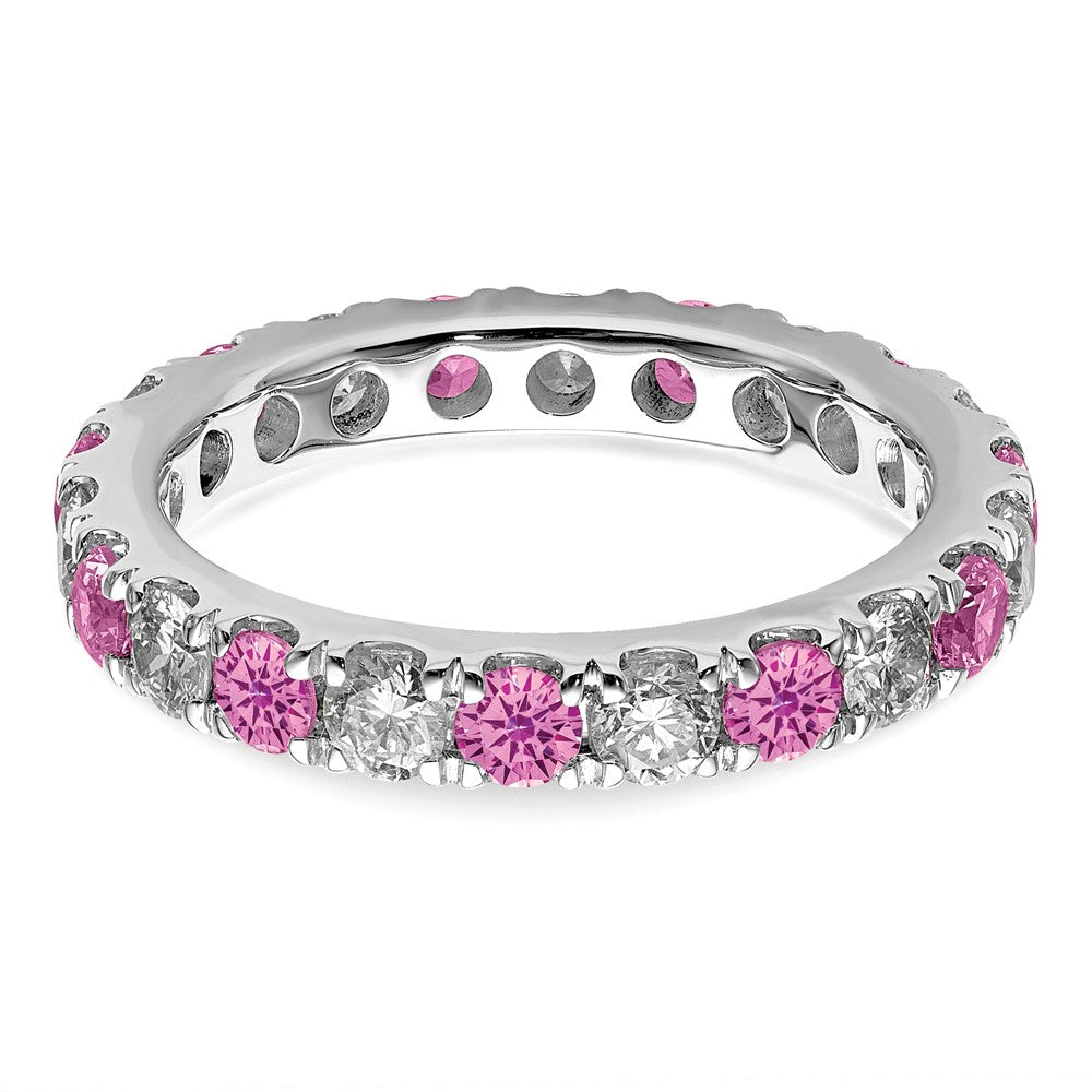 14k White Gold 1 carat Lab Grown Diamond VS/SI+ G+ and Lab Created Pink Sapphire Size 5.5 Eternity Band