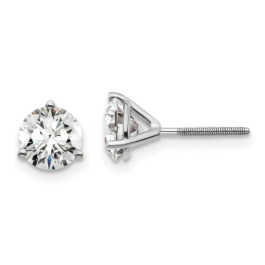 14k White Gold 1 1/2 ctw Certified Lab Grown Diamond VS/SI+ G+ Round 3 Prong Heavy Wt. Screwback Stud Earrings