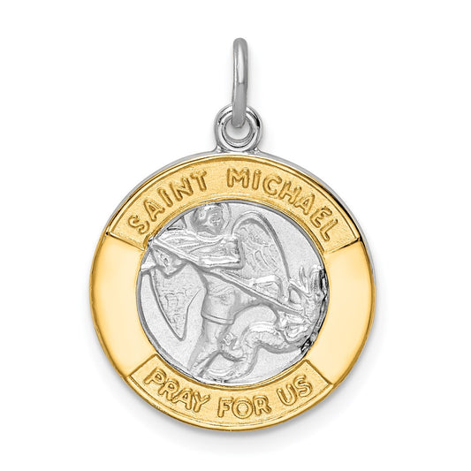 Sterling Silver Rhodium-plated & Gold Tone St. Michael Medal