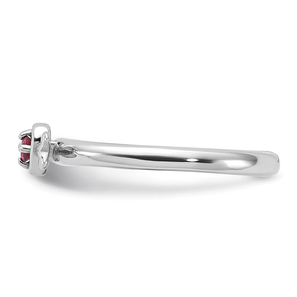 Sterling Silver Stackable Expressions Rhodium-plated Pink Tourmaline Heart with Arrow Ring Size -10