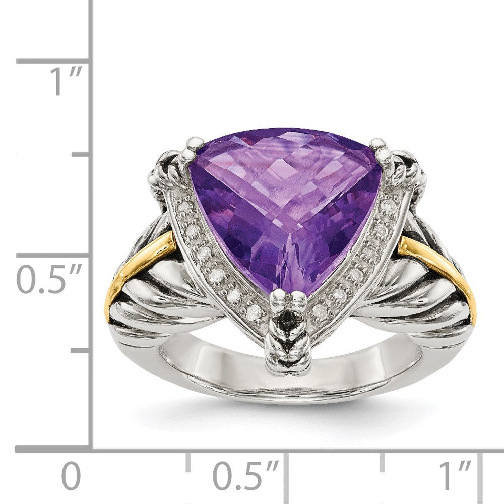 Shey Couture Sterling Silver with 14K Accent Antiqued Trillion Amethyst and Diamond Ring