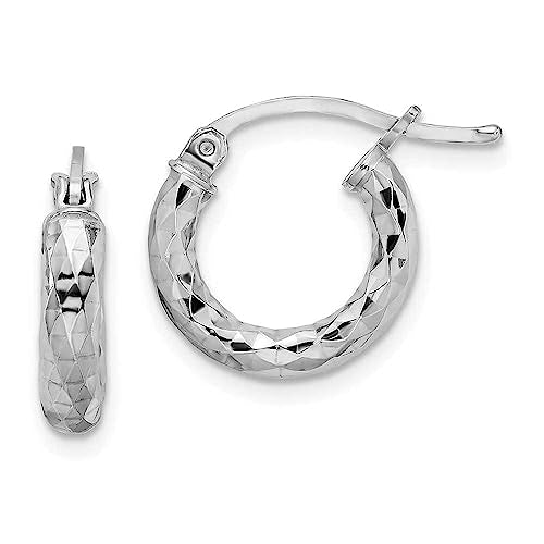 Sterling Silver Rhodium-plated 3.00mm Diamond-cut Hoop Earrings