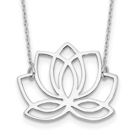 Sterling Silver Rhodium-plated Polished Lotus Flower 18 inch Necklace 18 Inches