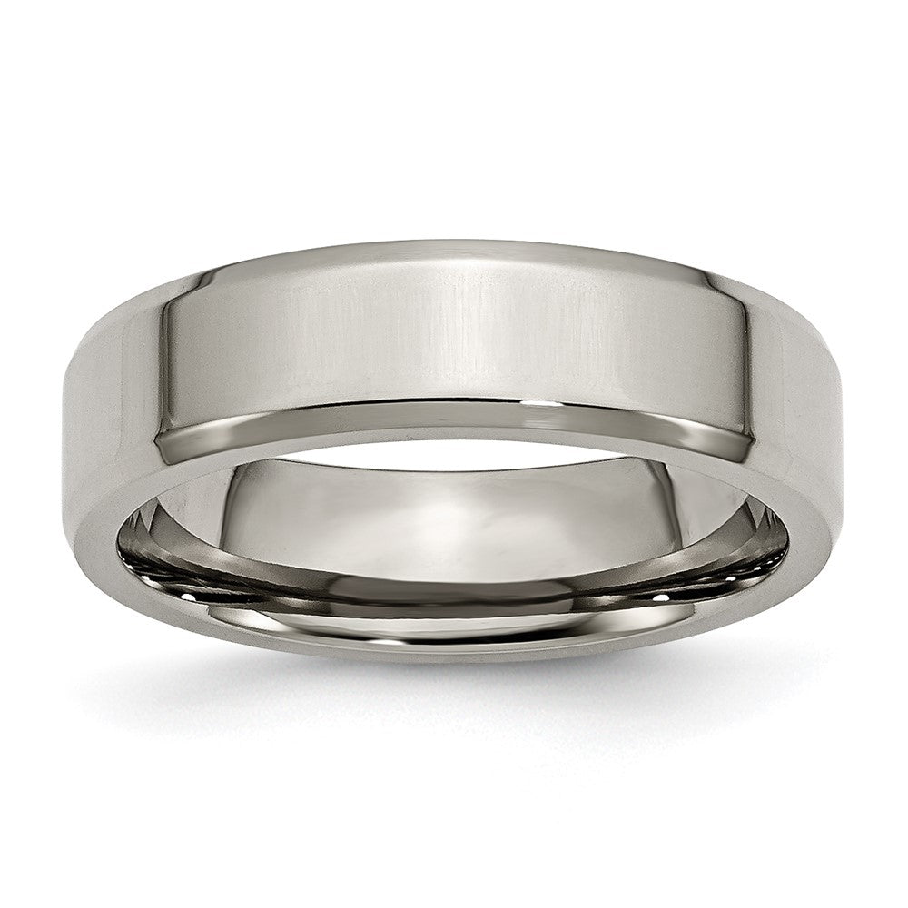 Titanium Polished 6mm Beveled Edge Band Size - 11