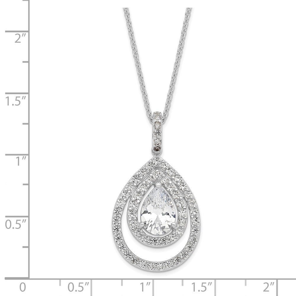 Cheryl M Sterling Silver Rhodium-plated Brilliant-cut CZ Double Halo Pear Shaped 18 Inch Necklace 18 Inches