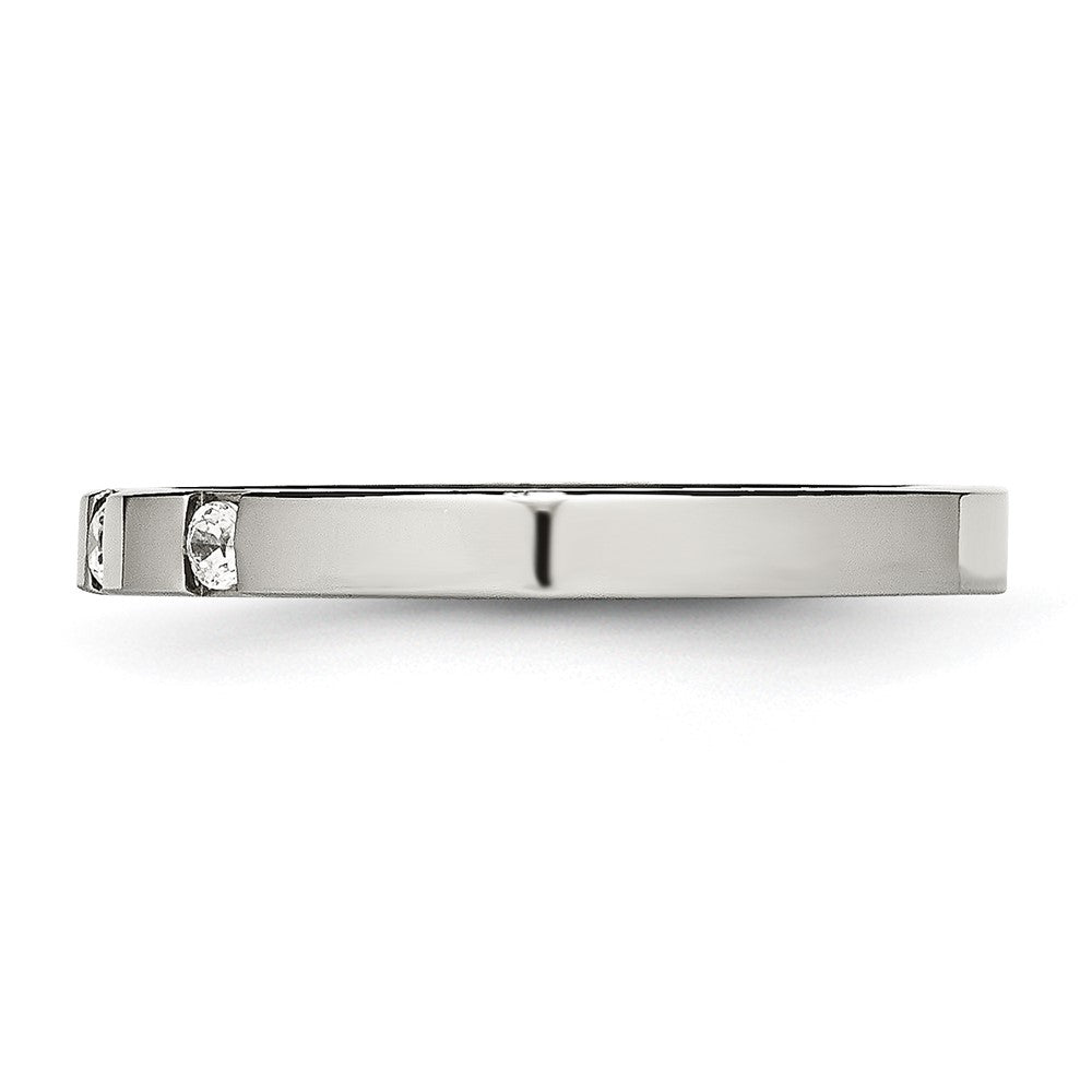 Stainless Steel Polished 3 Stone CZ 2.5mm Flat Band Size - 7