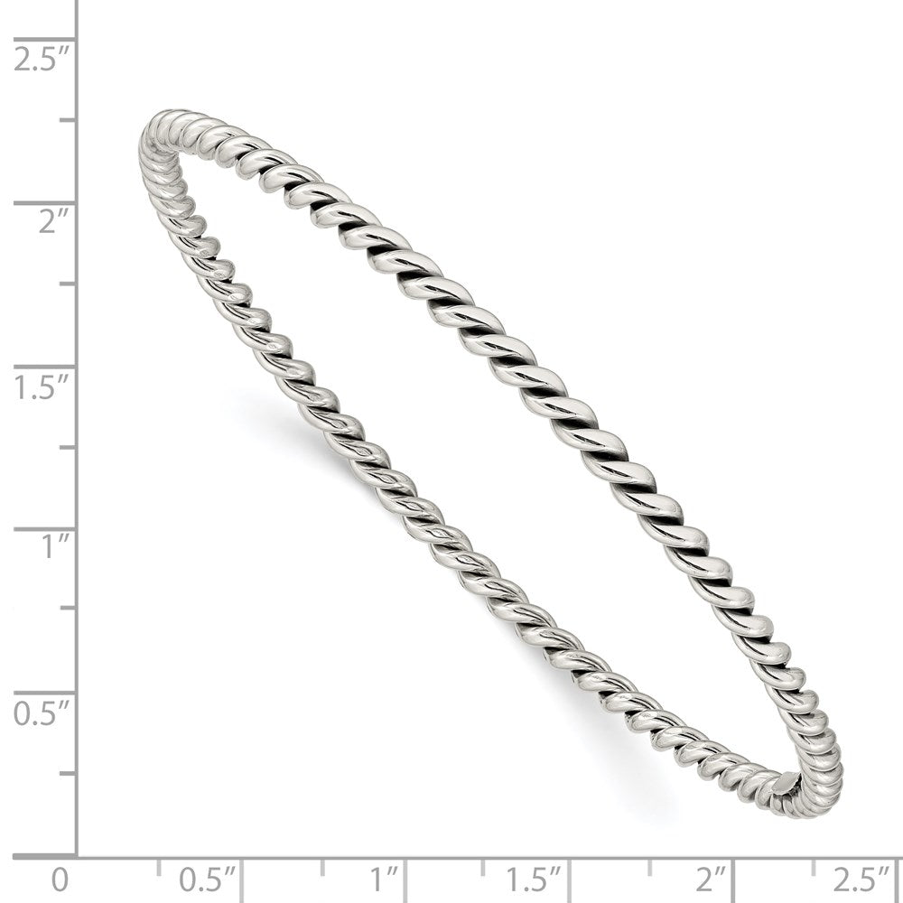 Sterling Silver Antiqued 3mm Twisted Slip-on Bangle 8 inches