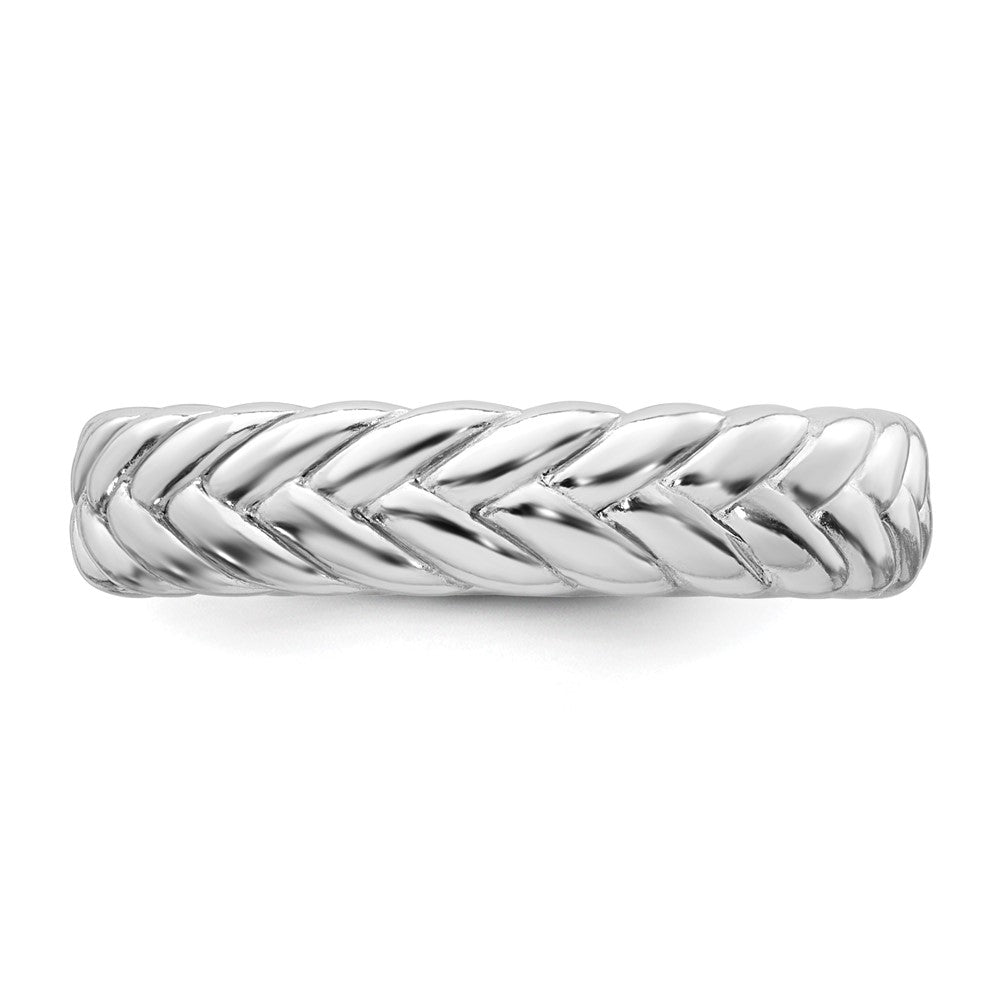 Sterling Silver Rhodium-plated Polished and Braided 5.00mm Band Size 7 Ring