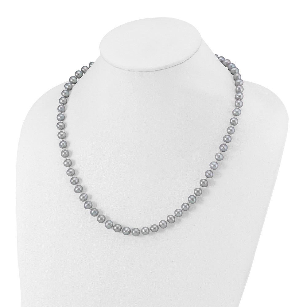 Sterling Silver Rhodium-plated 7-8mm Grey Near-Round Freshwater Cultured Pearl 20 inch Necklace 20 Inches