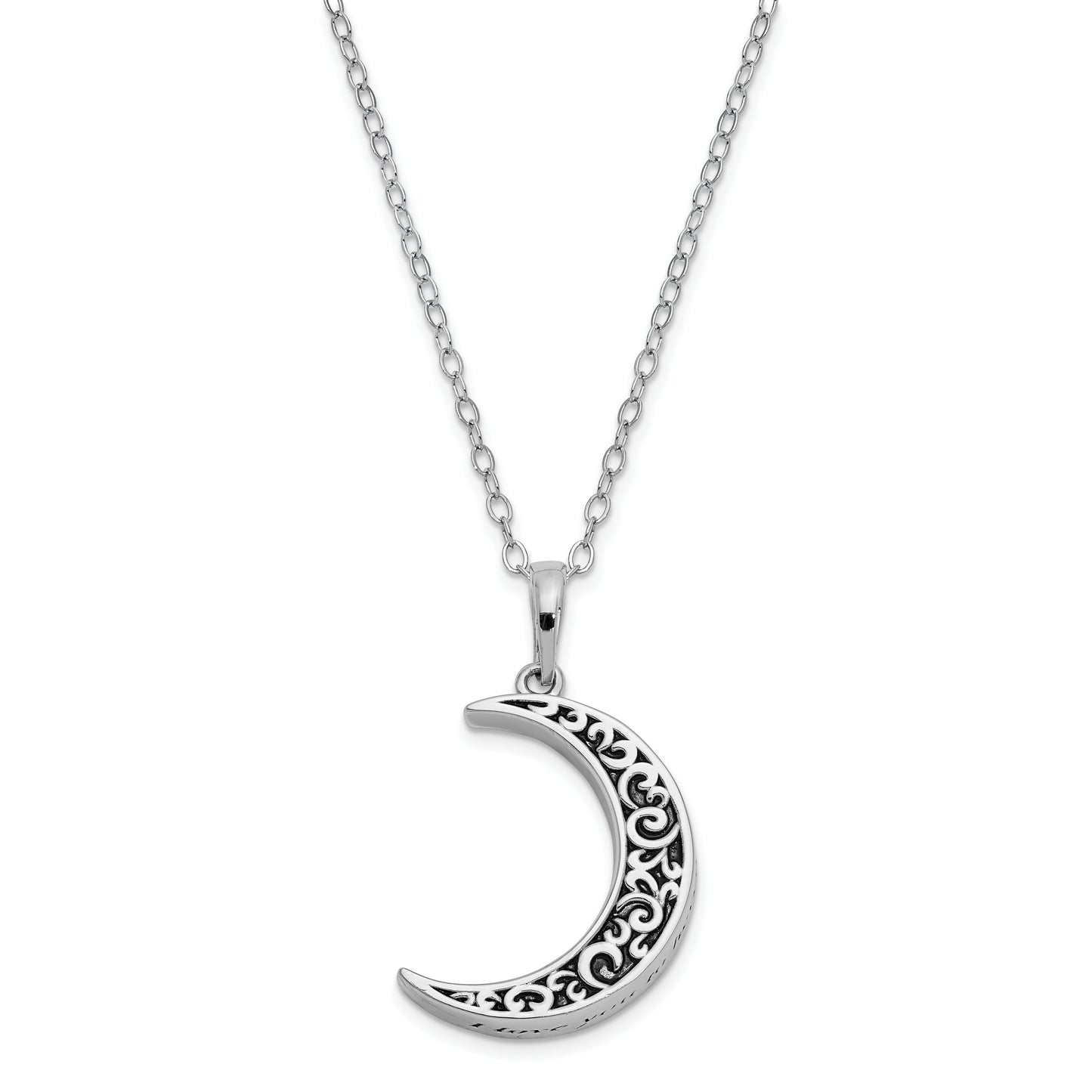 Sentimental Expressions Sterling Silver Rhodium-plated Antiqued Quarter Moon Ash Holder 18 Inch Necklace