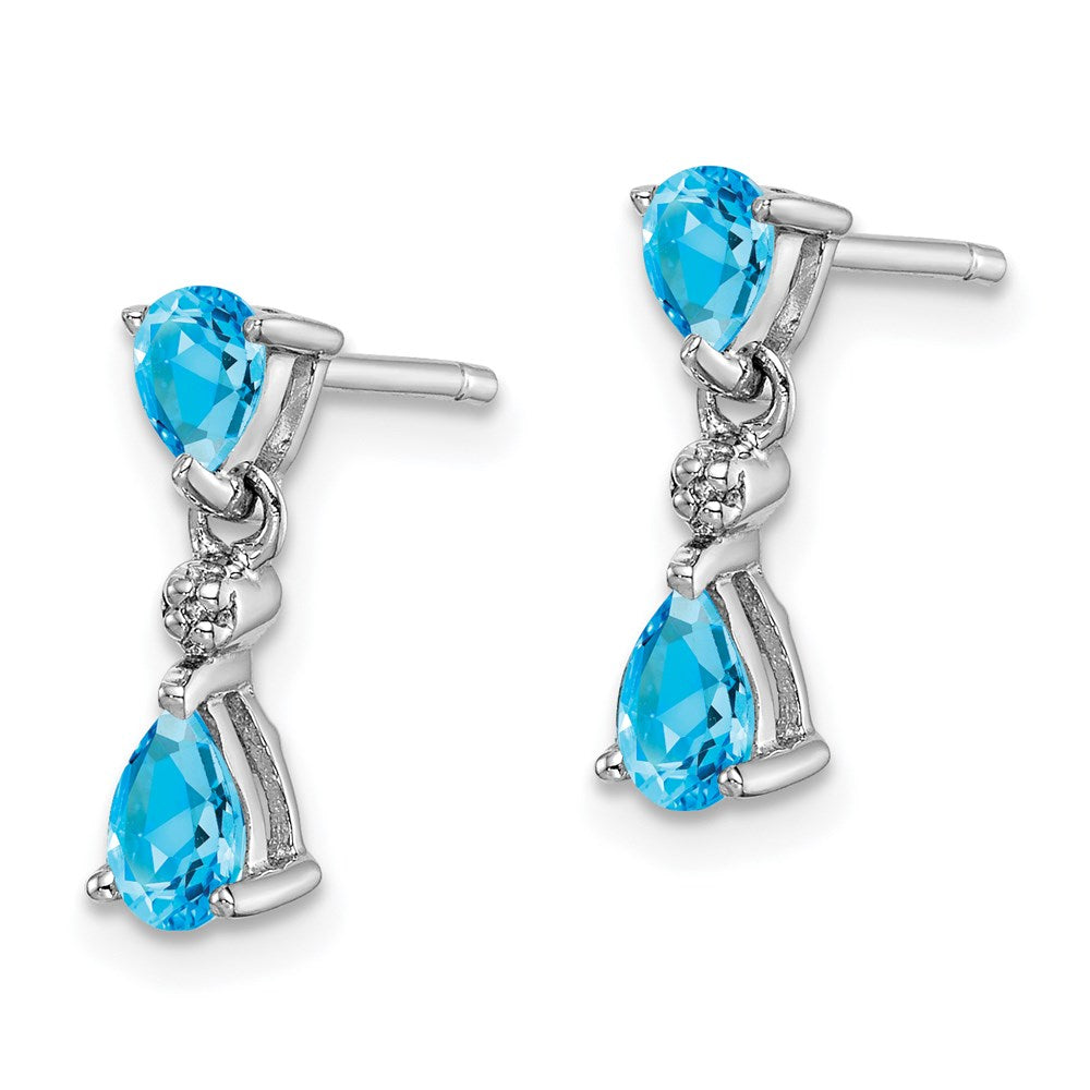 Sterling Silver Rhodium Sapphire & Diamond Post Earrings