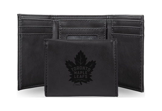 Hockey Rico Industries Toronto Maple Leafs Black Laser Engraved Trifold Laser Engraved Tri-Fold Wallet - Men's Accessory