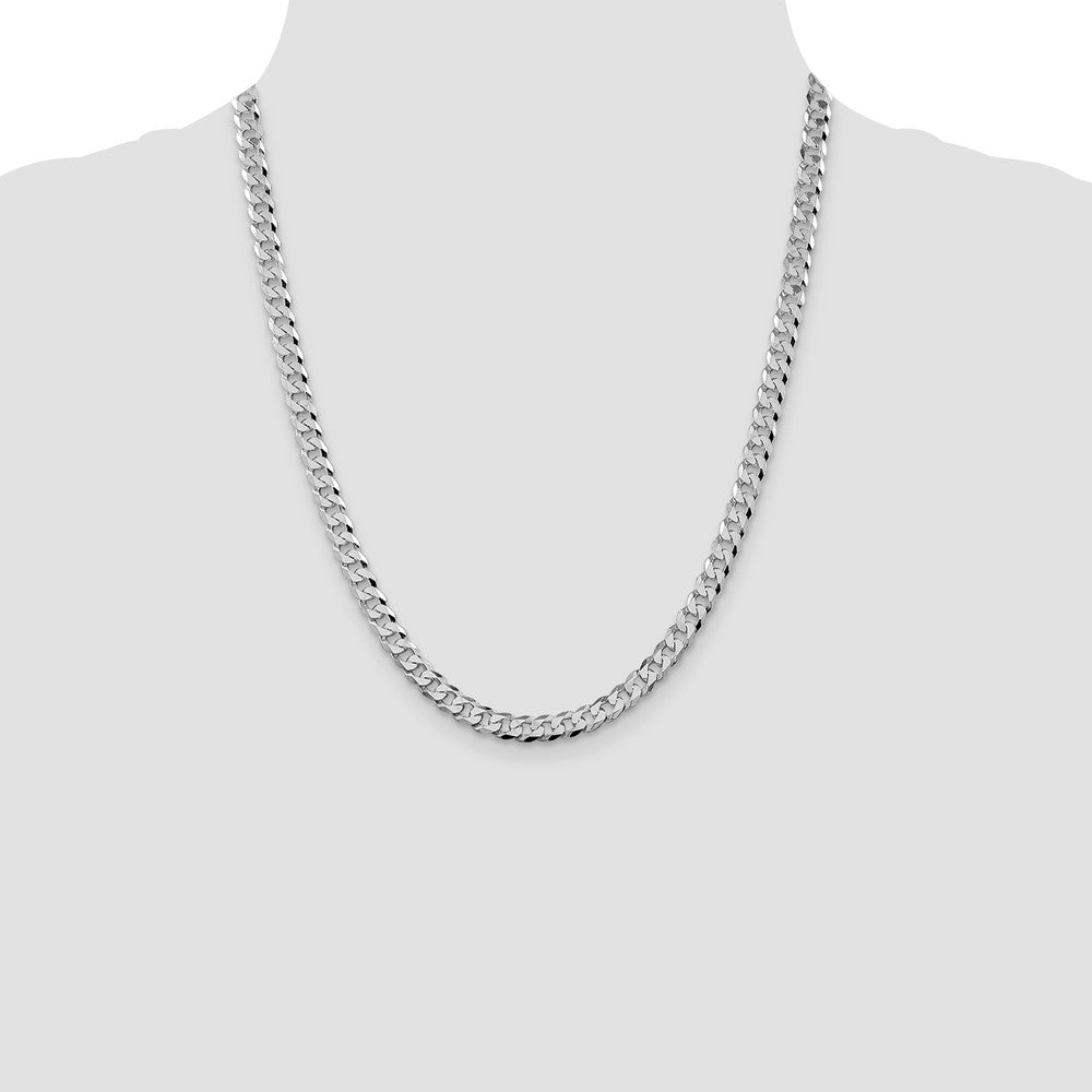 Sterling Silver Rhodium-plated 6mm Beveled Curb Chain 22 Inches