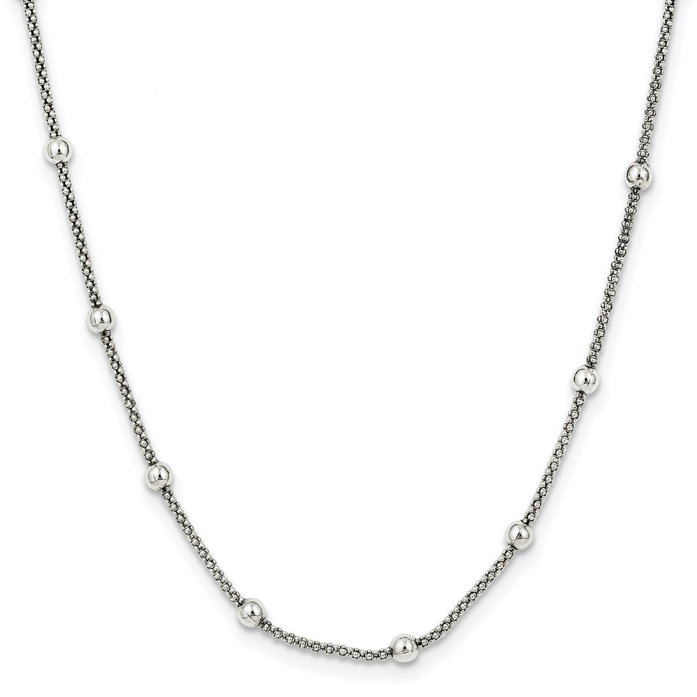 Sterling Silver Polished Beaded Necklace 16 Inches