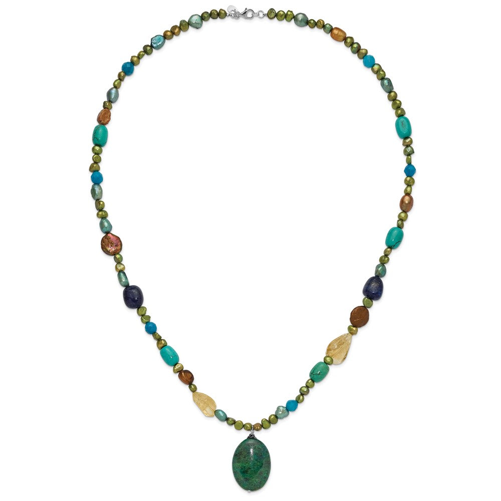 Sterling Silver Citrine/Lapis/Agate/Howlite/Jade/Chrysocolla/Necklace 28 Inches