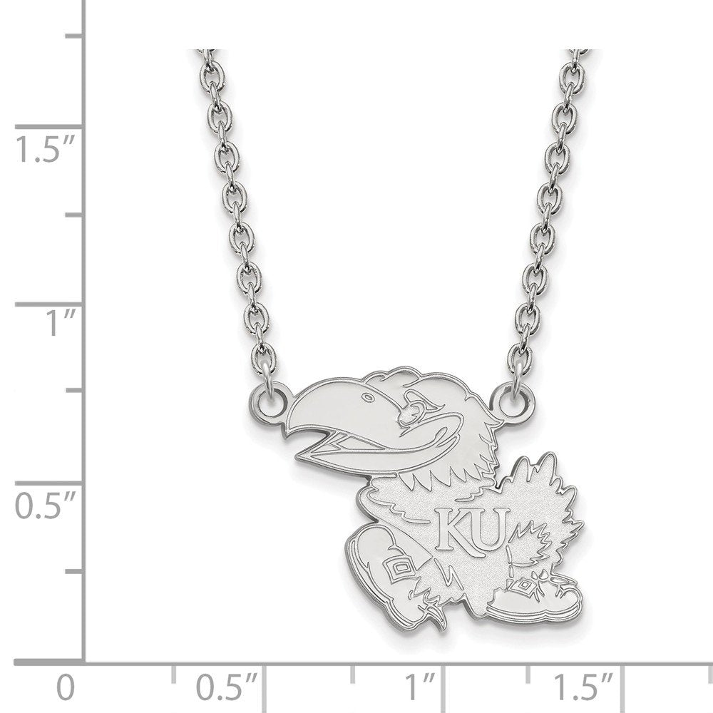 Sterling Silver Rhodium-plated LogoArt University of Kansas Jayhawk Large Pendant 18 inch Necklace QSS012UKS-18
