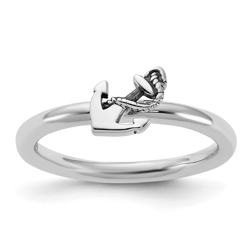 Sterling Silver Stackable Expressions Antiqued Anchor Ring Size -5