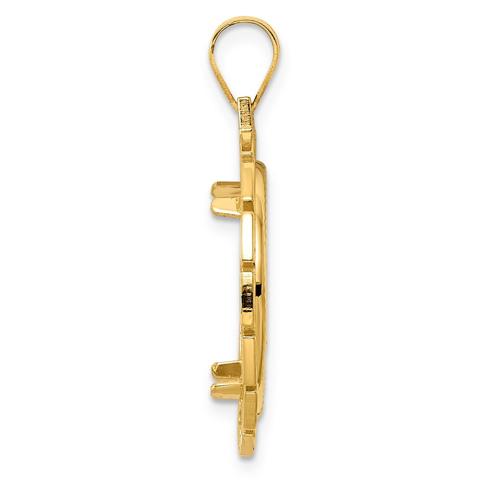 14k Diamond Cut Greek Key with 18.0mm Prong Coin Bezel Pendant