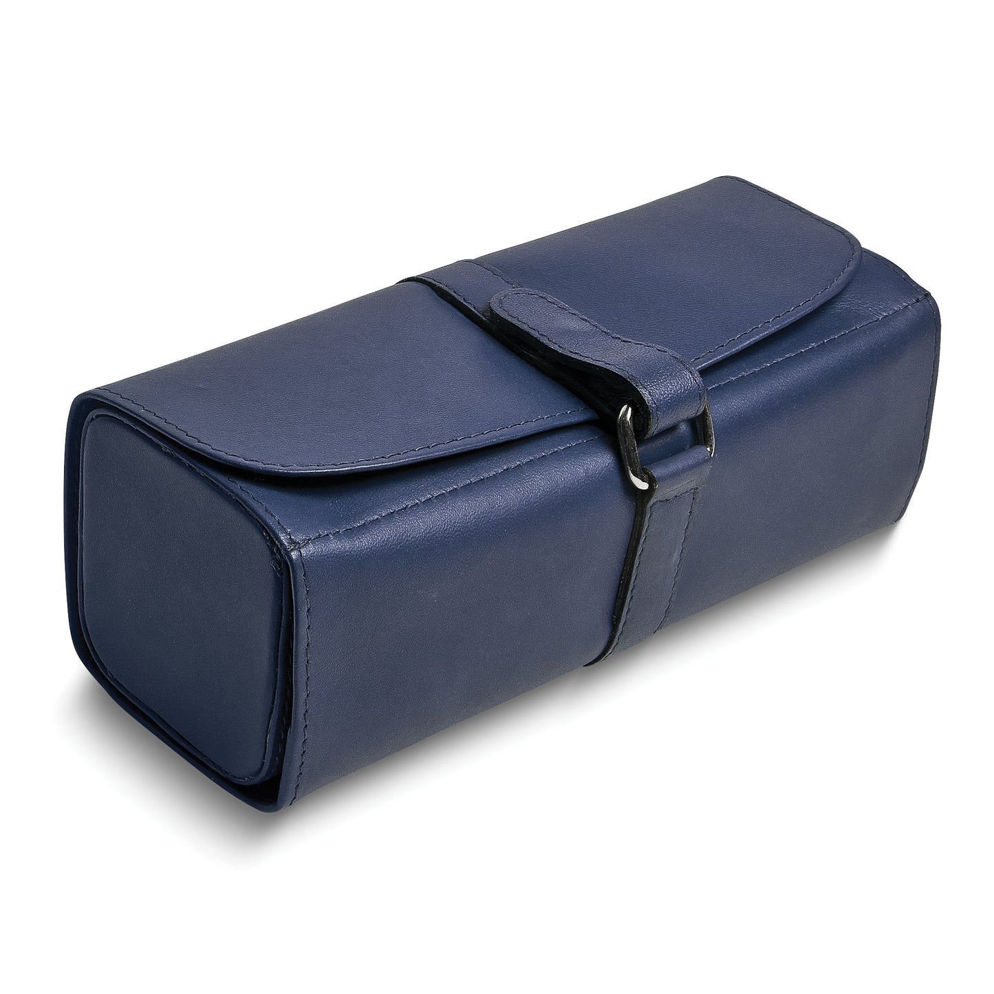Blue Leather Snap Strap Large Jewelry Roll with Watch/Bracelet Pillow GM17744