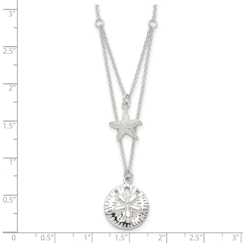 Sterling Silver Starfish and Sand Dollar 18 inch 2-strand Necklace 18 Inches