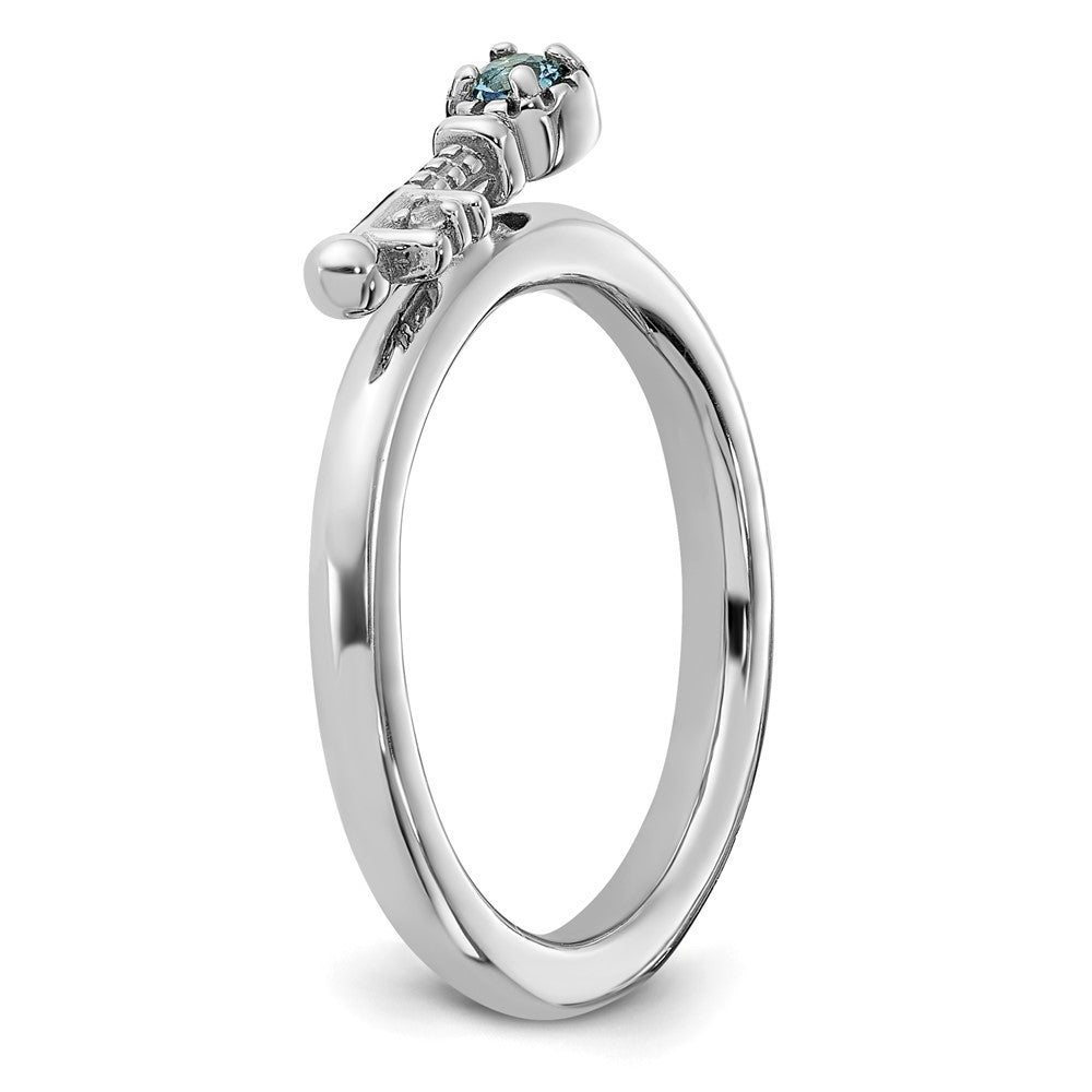 Sterling Silver Stackable Expressions Rhodium-plated Blue and White Topaz Key Ring Size -6