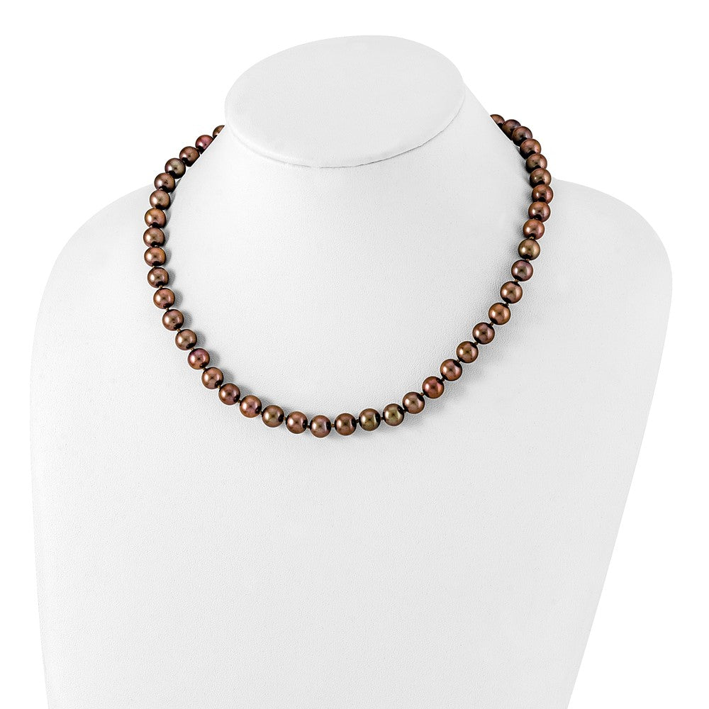 Sterling Silver Rhodium-plated 8-9mm Brown Near-Round Freshwater Cultured Pearl 20 inch Necklace 20 Inches
