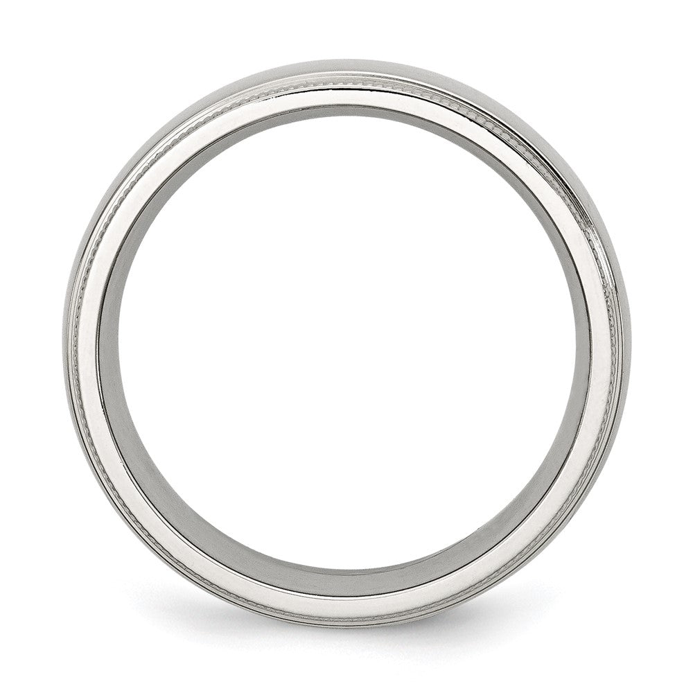 Stainless Steel Polished 8mm Grooved and Beaded Band Size - 9.5