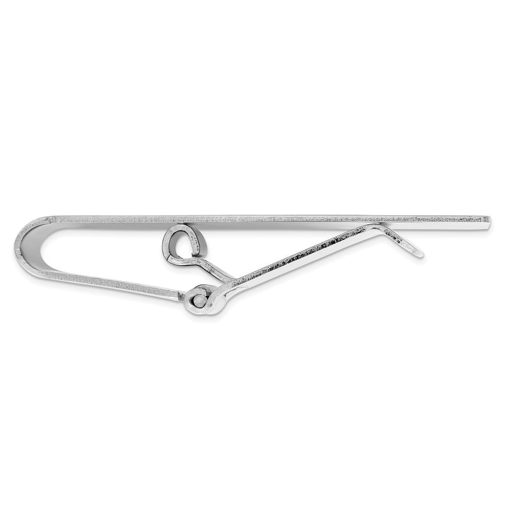 Rhodium-plated Kelly Waters Hinged Money Clip with Lines and Cut Corners