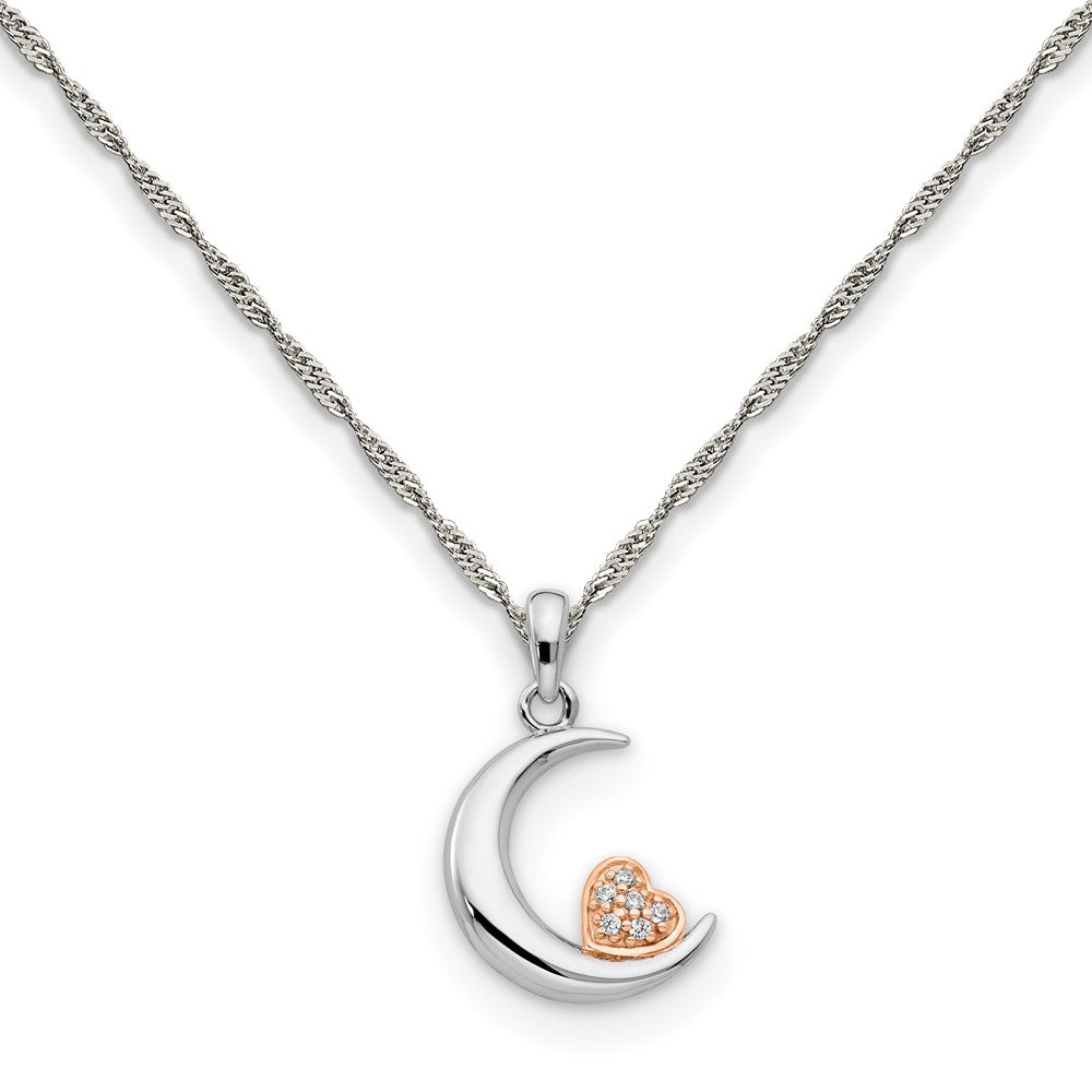 SS/10k Diamond Heart and Moon Pendant Necklace
