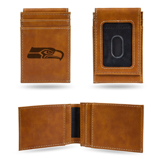 Seahawks Laser Engraved Brown Front Pocket Wallet
