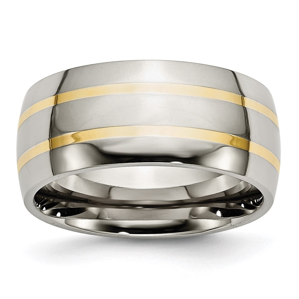 Titanium Polished w/14k Yellow Inlay 10mm Band Size - 10