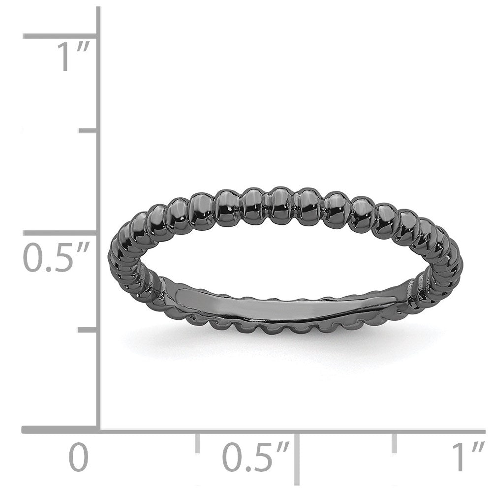 Sterling Silver Stackable Expressions Black-plated Beaded Ring Size -10