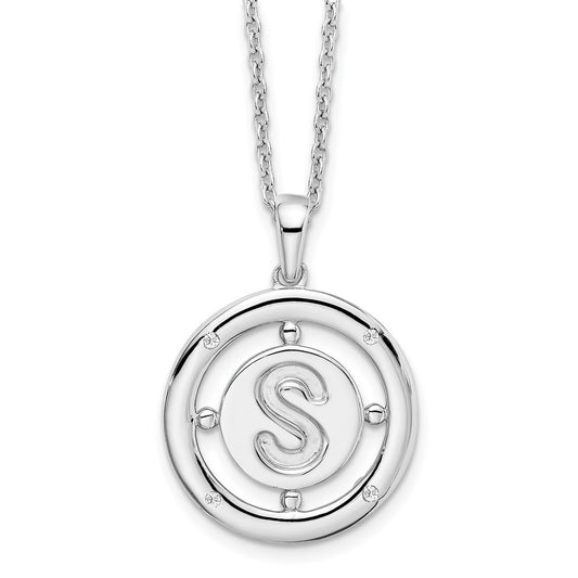 White Ice Sterling Silver Rhodium-plated 18 Inch Diamond Letter S Initial Necklace with 2 Inch Extender 18 Inches