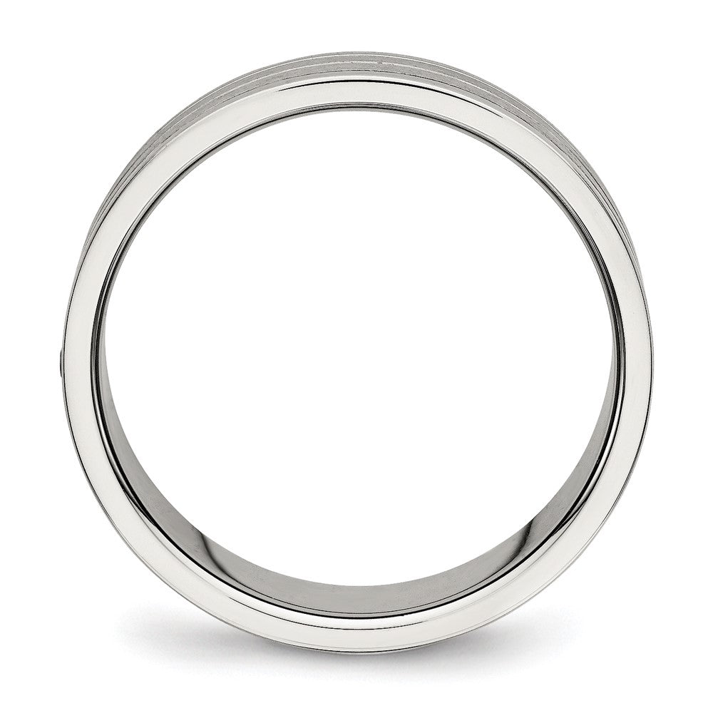 Stainless Steel Polished w/Brushed Center CZ 6mm Grooved Band Size - 8