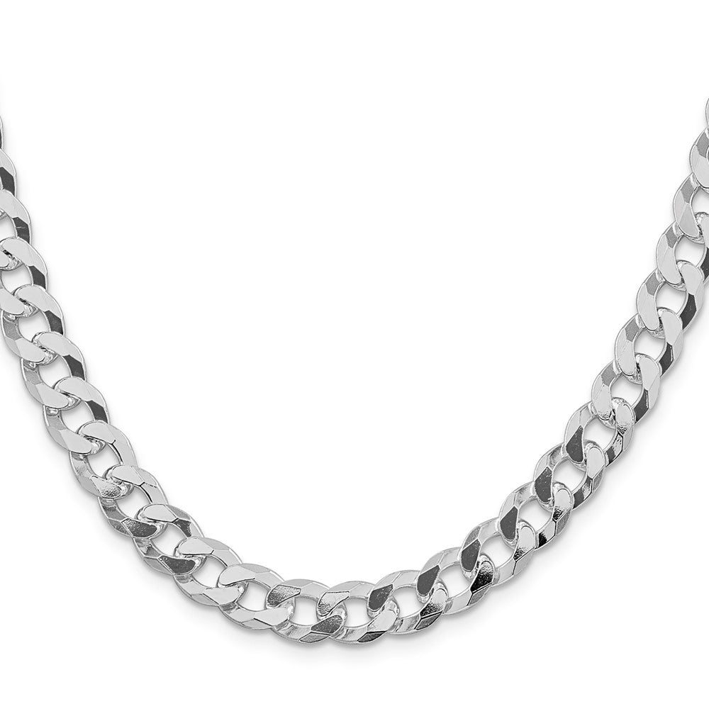 Sterling Silver Rhodium-plated 8.5mm Beveled Curb Chain 22 Inches