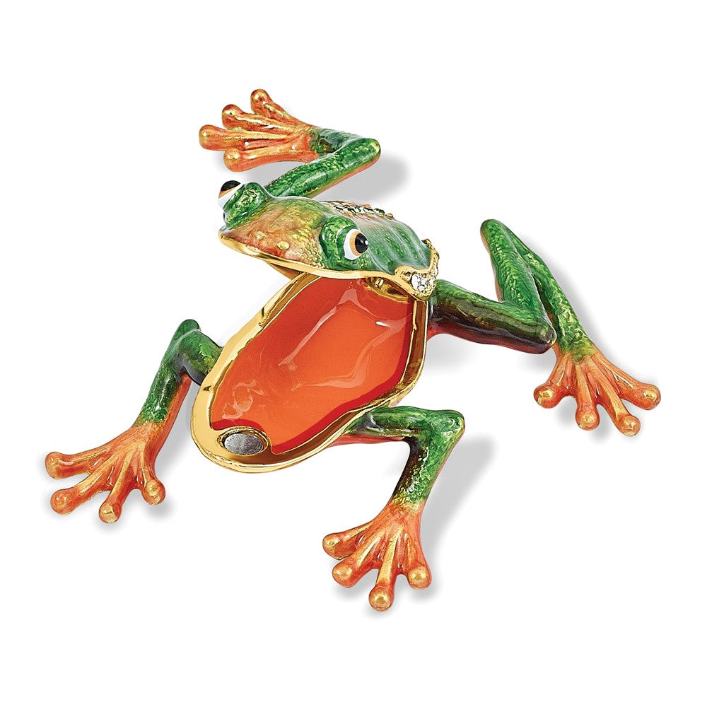 Luxury Giftware by Jere Bejeweled FESTER Frog Trinket Box with Matching 18 inch Necklace
