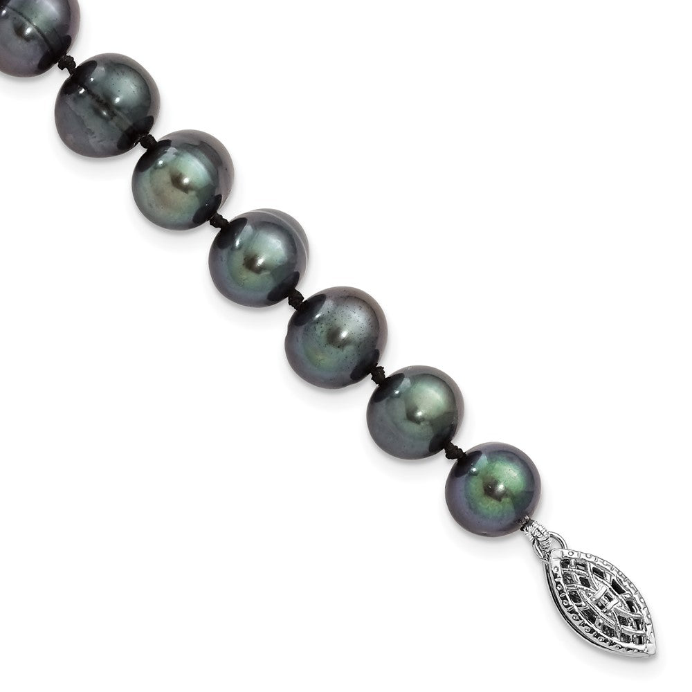 Sterling Silver Rhodium-plated 8-9mm Black Near-Round Freshwater Cultured Pearl 7.25 inch Bracelet 7.25 inches