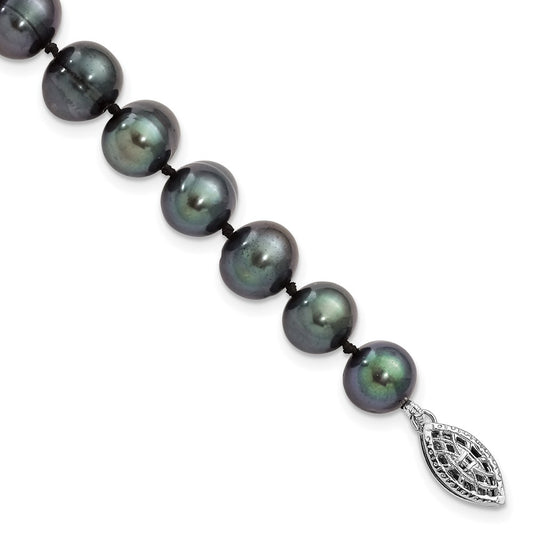 Sterling Silver Rhodium-plated 8-9mm Black Near-Round Freshwater Cultured Pearl 7.25 inch Bracelet 7.25 inches