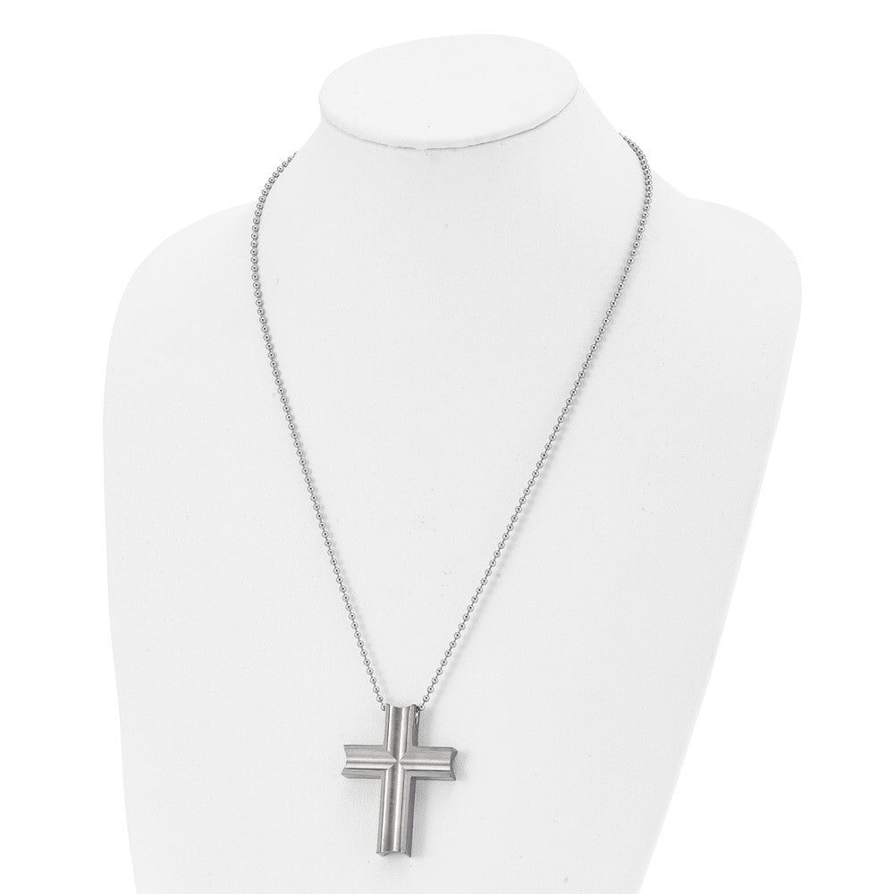 Titanium Polished Cross 24in Necklace
