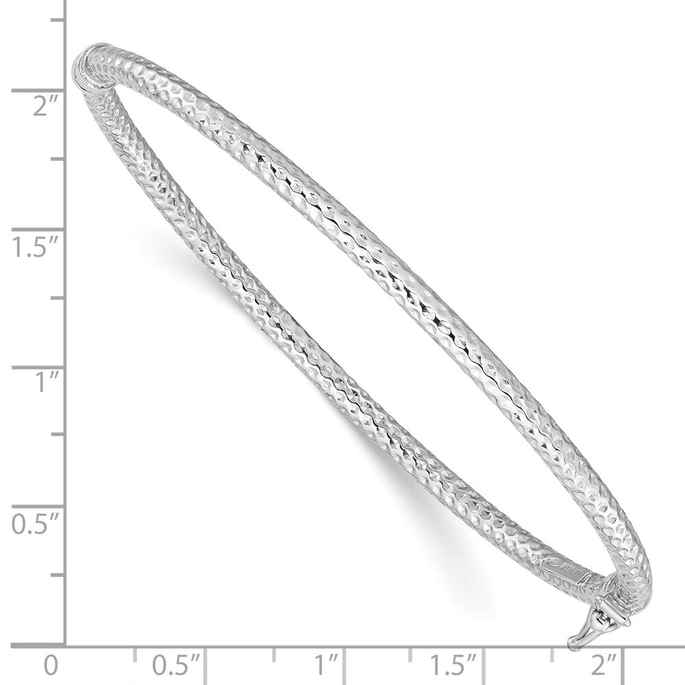 Sterling Silver Rhodium-plated Polish/Textured 3mm Hinged Bangle 7 inches