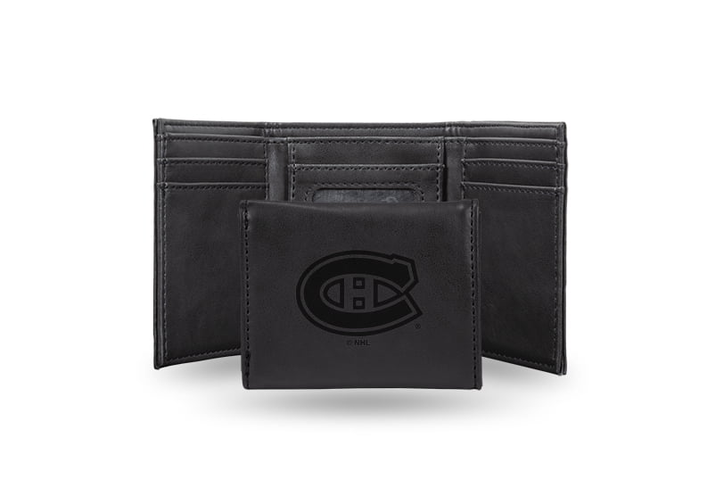 Hockey Rico Industries Montreal Canadiens Black Laser Engraved Trifold Laser Engraved Tri-Fold Wallet - Men's Accessory