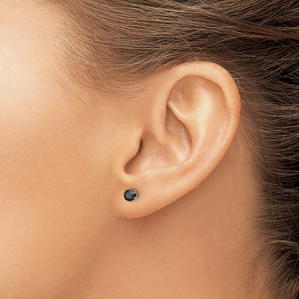 Stainless Steel Polished 4mm Black Round CZ Stud Post Earrings