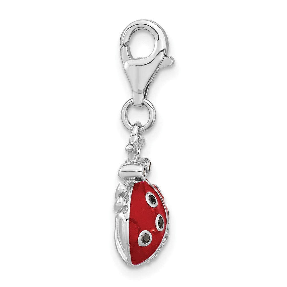 Sterling Silver Rhodium Plated CZ 3-D Enameled Lady Bug
