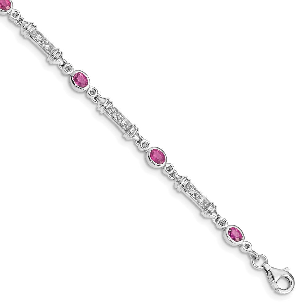 Sterling Silver Rhodium-plated Pink Tourmaline and Diamond Bracelet 7 inches