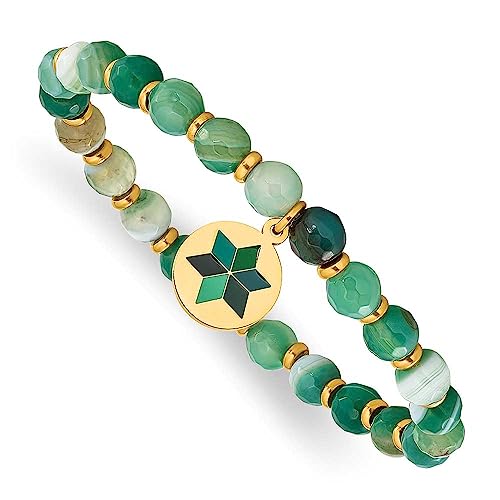 Stainless Steel Polished Yellow IP Enamel Green A
