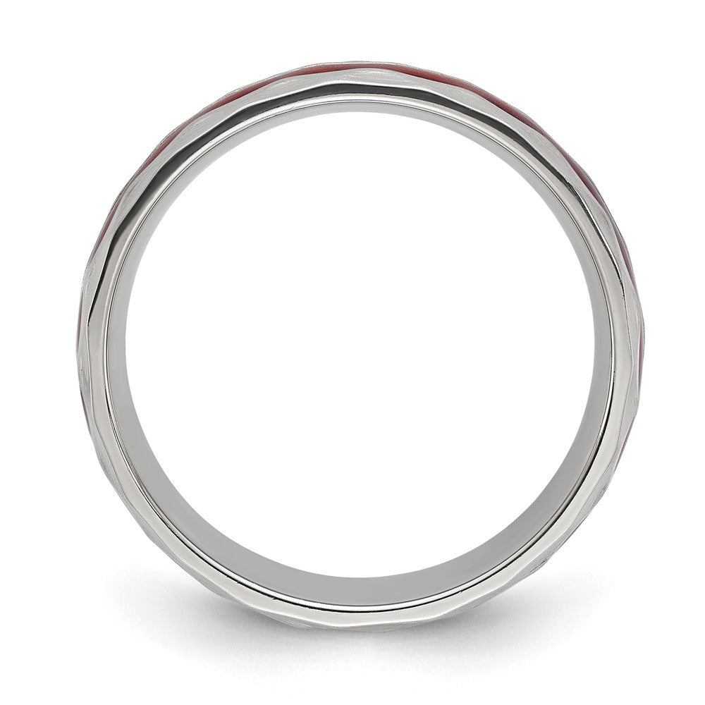 Chisel Stainless Steel Brushed and Hammered with Wood Inlay 8mm Band Size - 9.5